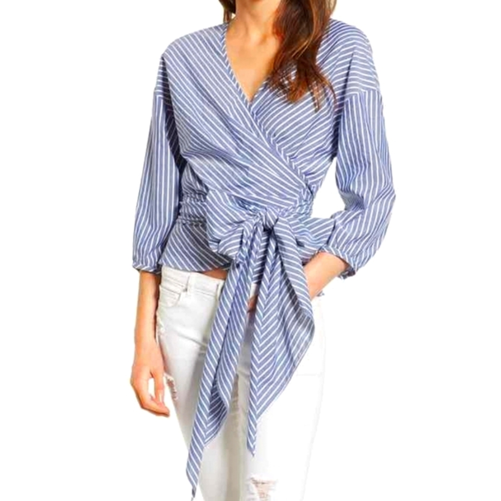 Anthropologie WAYF Striped Wrap Top